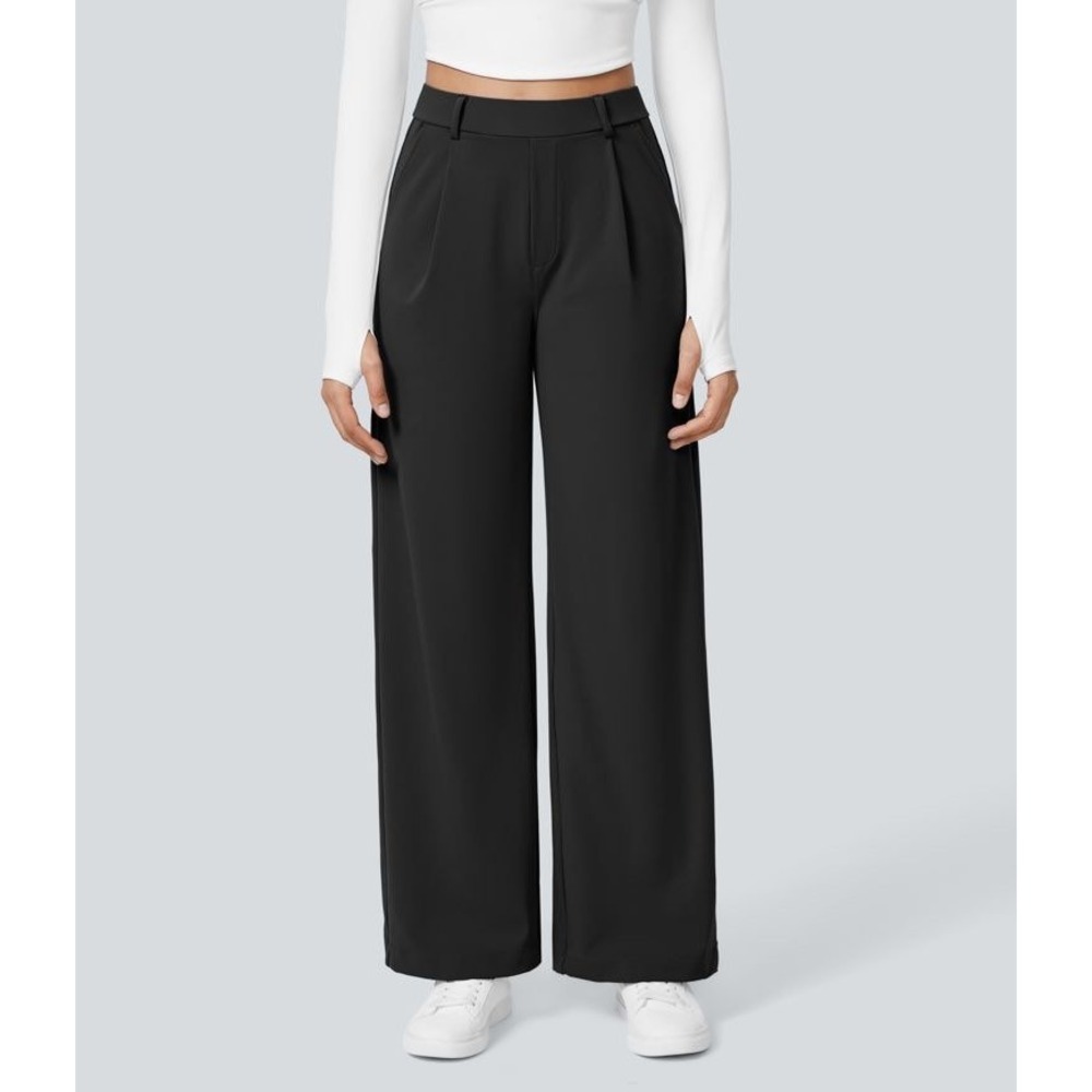 Halara Flex DayStretch High Waisted Pocket Straight wide Leg Pants Size XL black